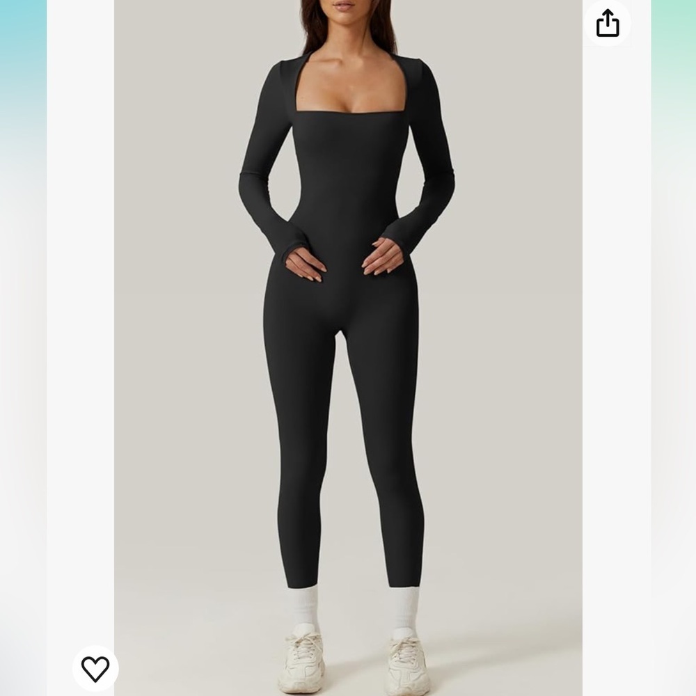 QINSEN Square Neck Long Sleeve Full Length Leggings Bodycon Stretch Jump…